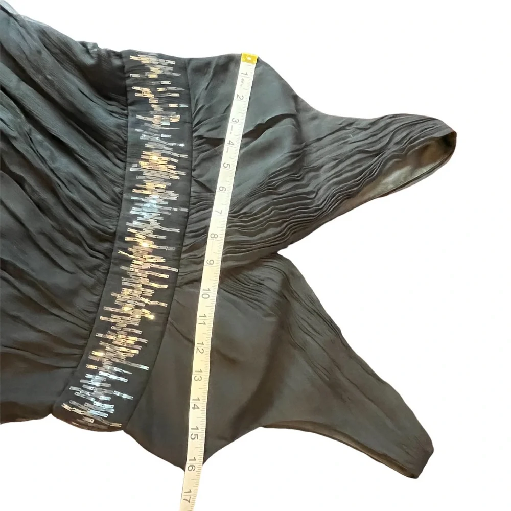 BCBGMaxAzria Black 100% Silk Bubble Skirt Cocktail Dress w/  Beaded Waist Sz 6 - Picture 6 of 17